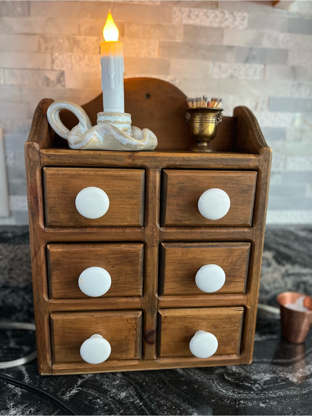 Vintage Wooden Apothecary Spice cabinet with White Knobs - Rustic Brown